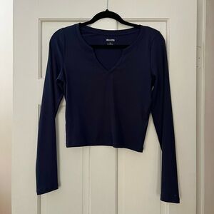 NWOT Hollister Crop Navy Blue Notch Ribbed Long Sleeve
